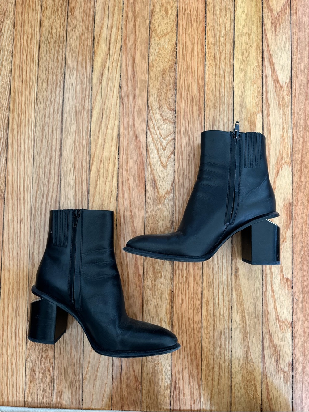 Alexander Wang Black Leather Ankle Booties with Block Heel